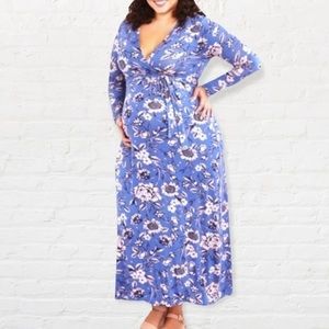 Motherhood Maternity Light Blue Floral Faux Wrap Maxi Dress Size Small